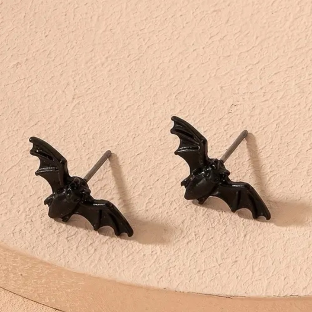 Black Ceramic Bat Stud Earrings - Picture 5 of 8